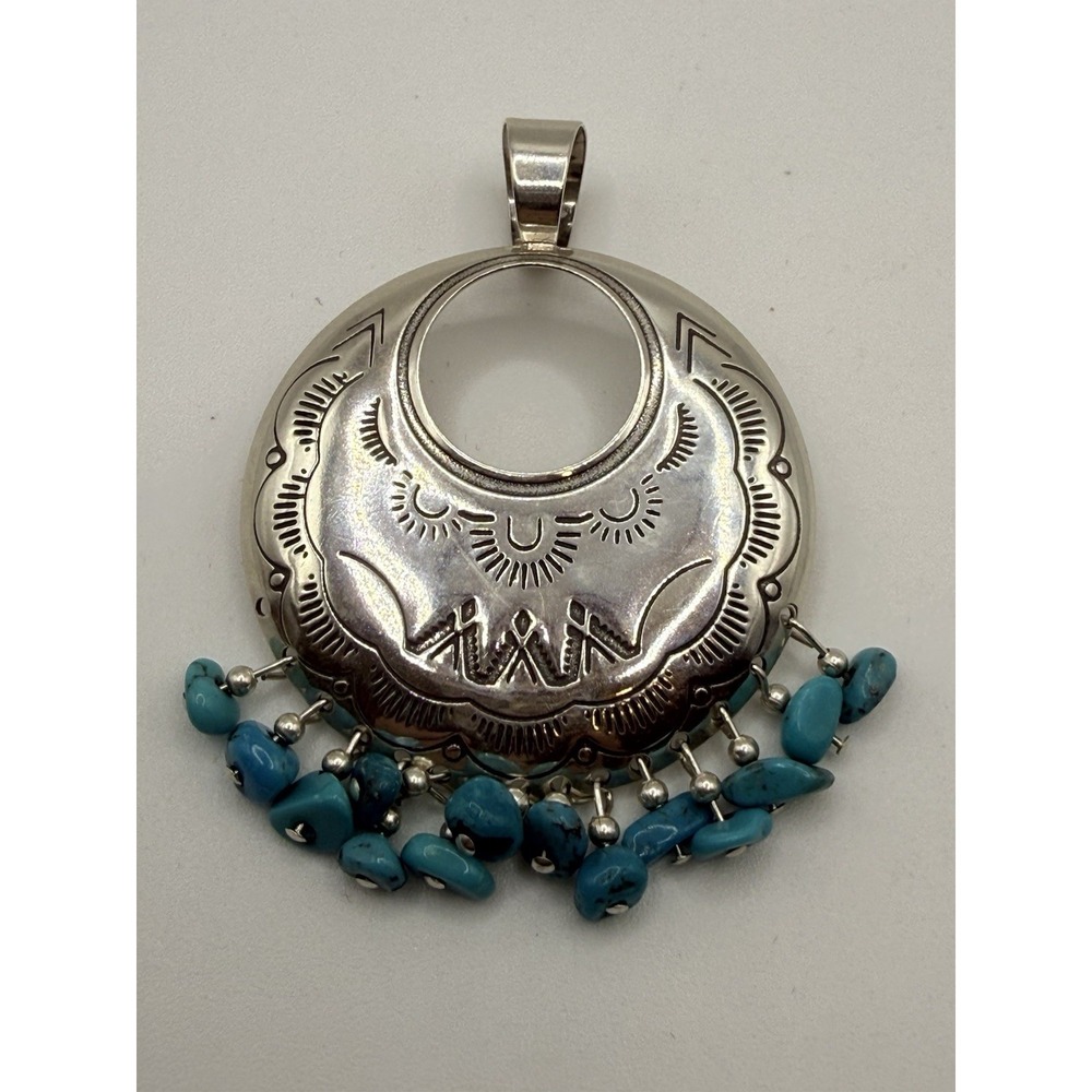 Sterling Silver Pendant Quoc QT 925 Turquoise Nugget Southwestern Dangle Etched